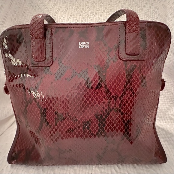Enrico Coveri Handbags - Enrico Coveri Python Shoulder Handbag in Oxblood